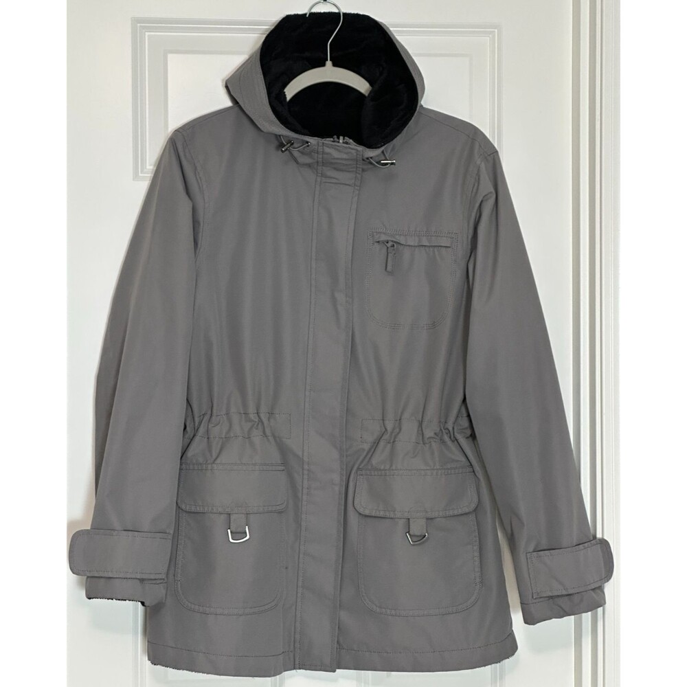 Natural Reflections Reversible Faux Fur Lined Rain Coat Women's M Gray Black